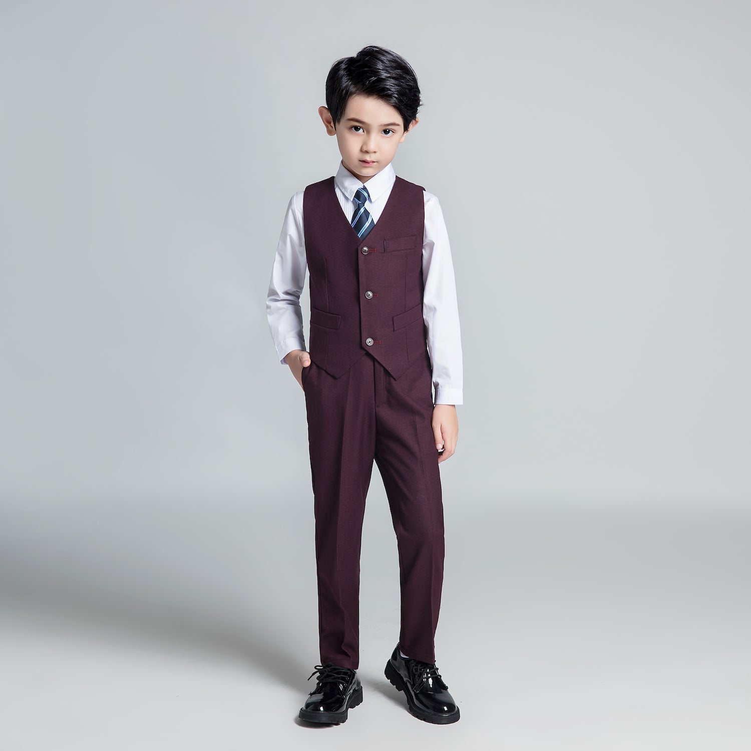 Purple Red Fashion 5 Piece Boys Suits Yuanlu