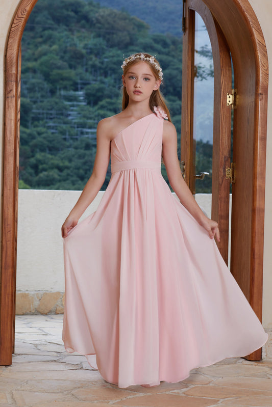 Halter pink chiffon flower girl dress