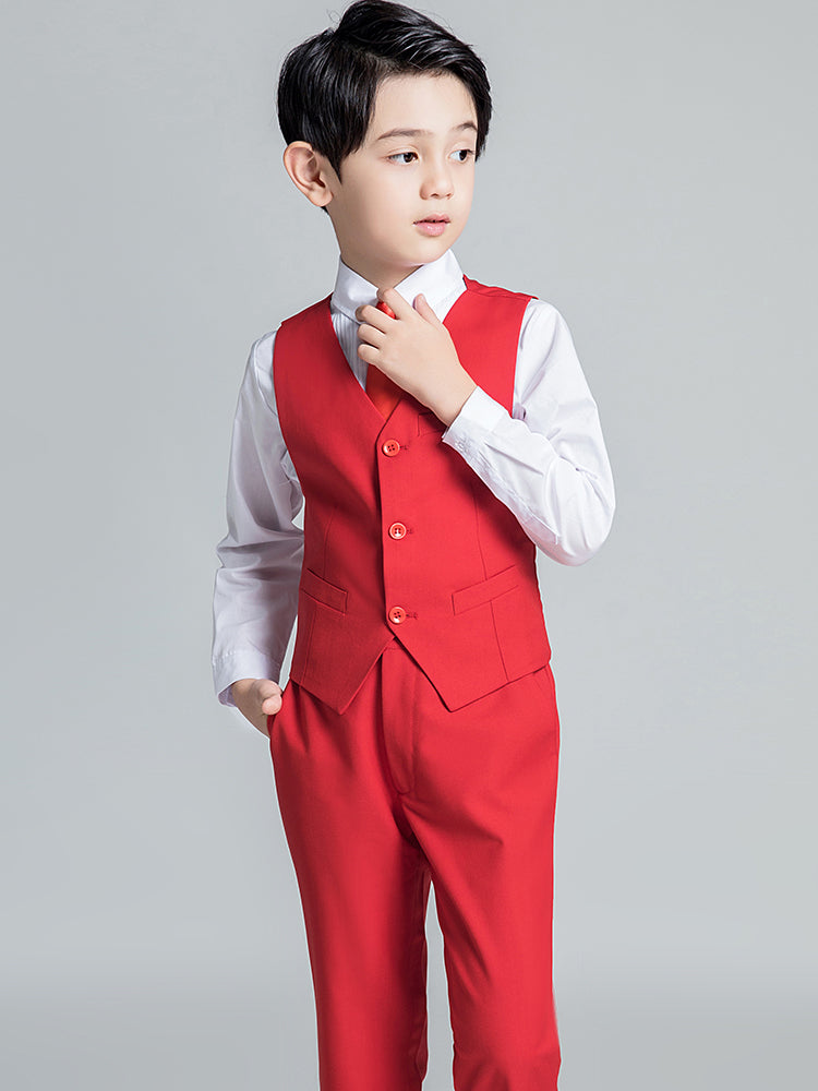 Red Classic Suits Set 5 Piece Boys Suits Yuanlu