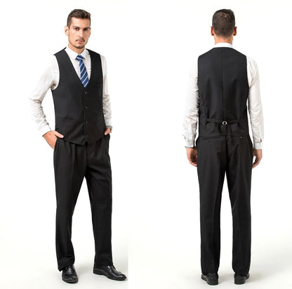 Black Men's Suits 2 Pieces Vest+Pants Set V-Neck Slim Fit Casual Waistcoat Suit Yuanlu