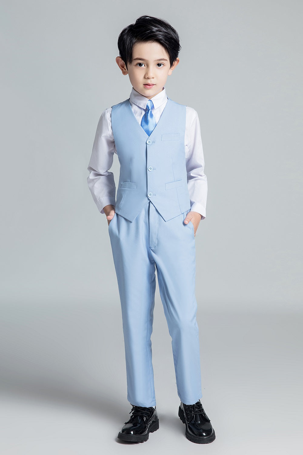 Light Blue Formal Classic 4 Piece Boy's Formal Suits With Vest+Pants+Shirt+Tie Yuanlu