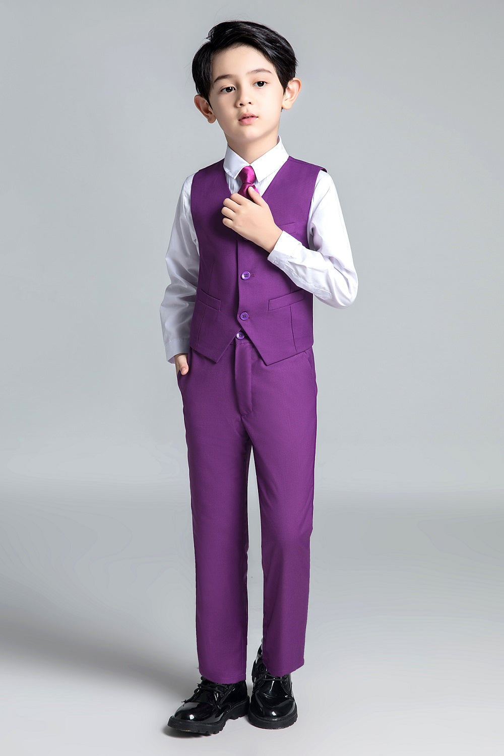 Purple Formal Classic 4 Piece Boy's Formal Suits With Vest+Pants+Shirt+Tie Yuanlu