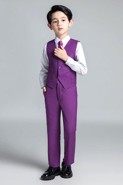 Purple Formal Classic 4 Piece Boy's Formal Suits With Vest+Pants+Shirt+Tie Yuanlu