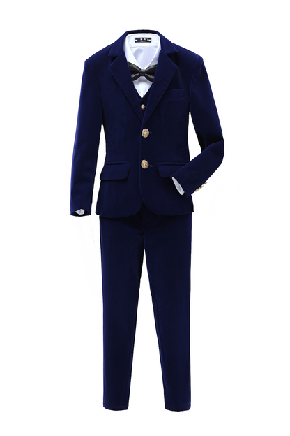 Navy Velvet 3 Piece Boy's Formal Boys Suits With Jacket Vest Pants Yuanlu