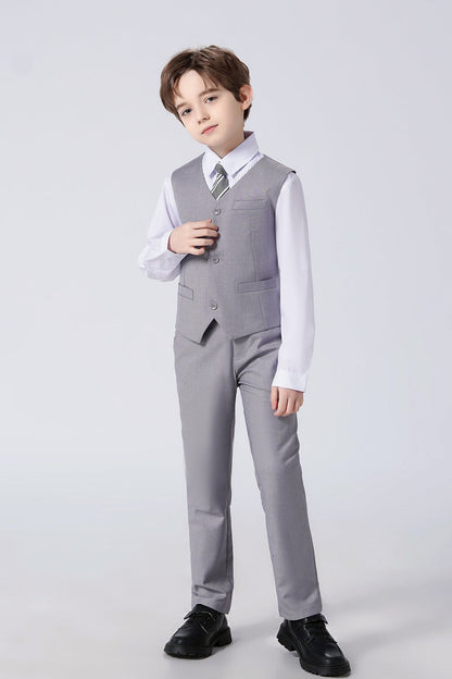 Light Grey Classic 4 Piece Boy's Formal Suits With Vest+Pants+Shirt+Tie Yuanlu