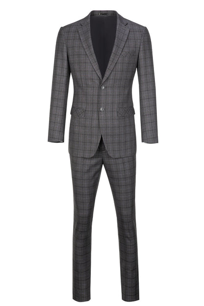 Grey Plaid Men's 3 Piece Set for Party, Wedding and Business Yuanlu