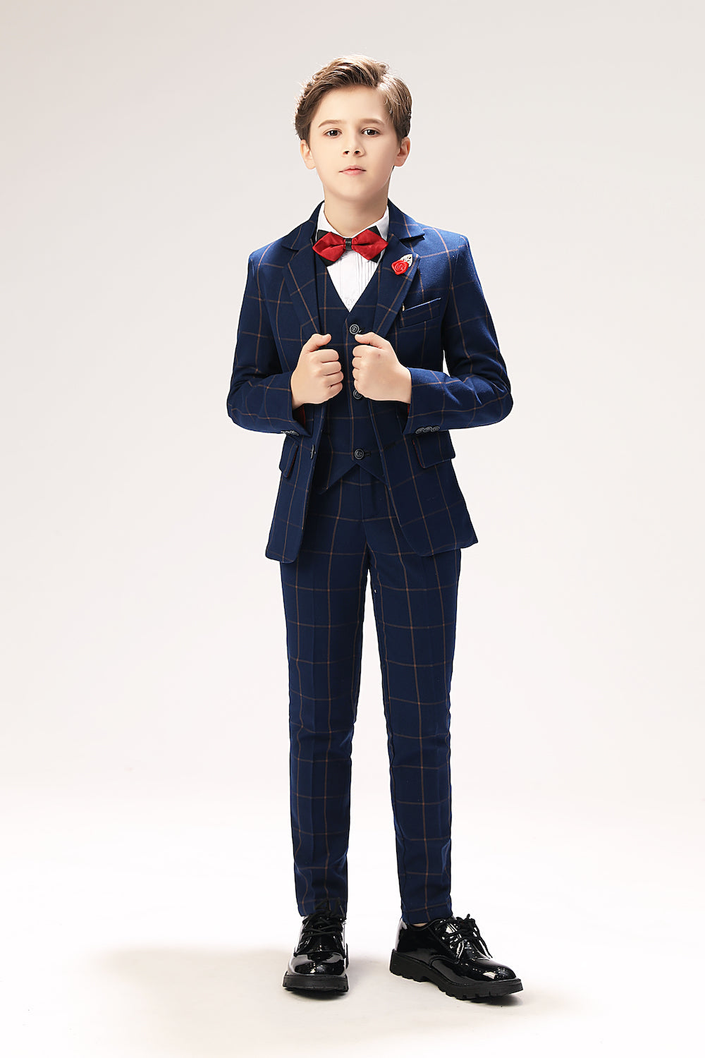 Blue Plaid Elegant 5 Piece Boys Suits Yuanlu