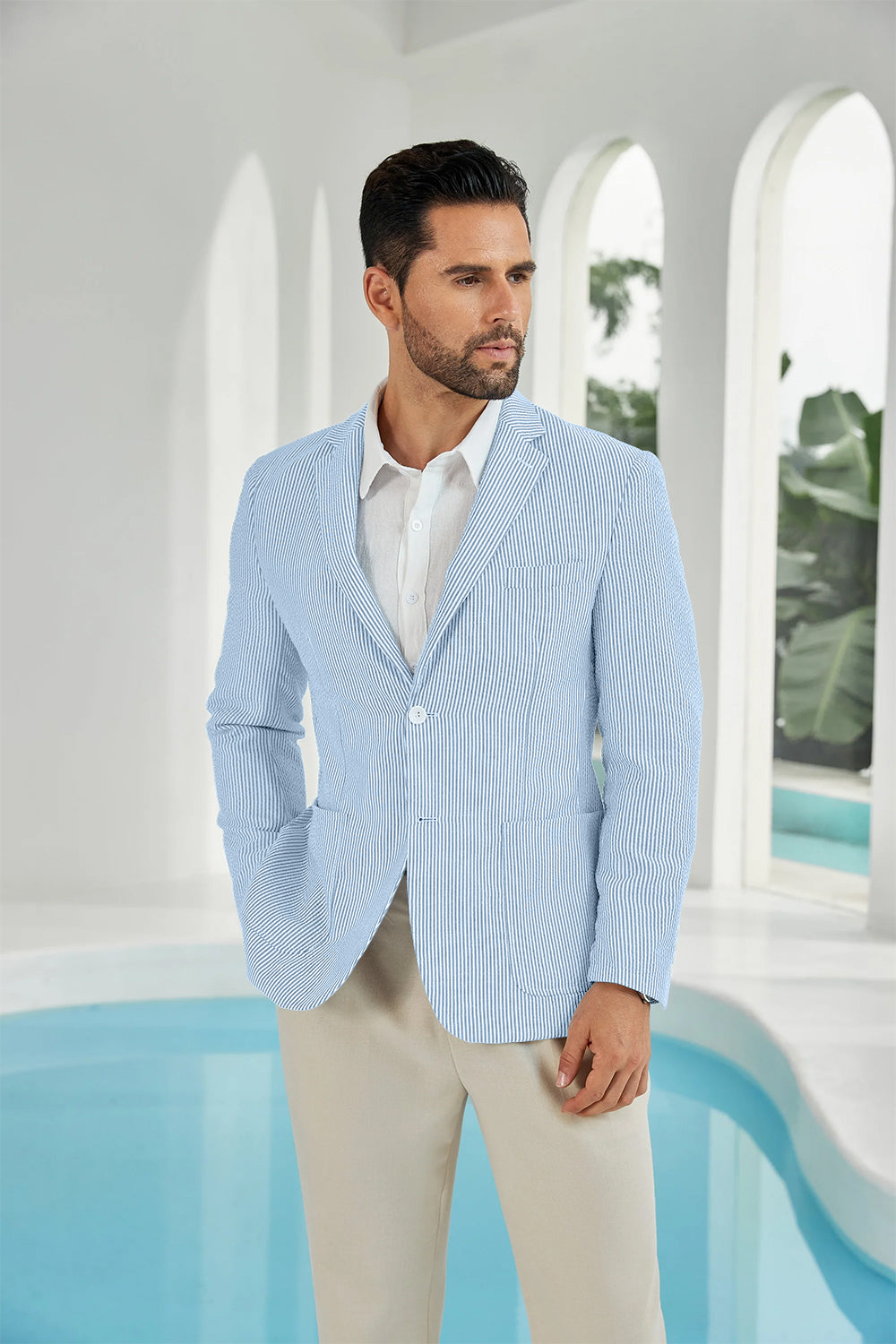 Seersucker Striped Men's Summer Blazer Yuanlu