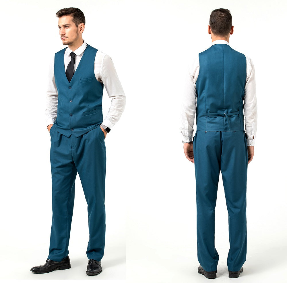 Lake Blue Men's Suits 2 Pieces Vest+Pants Set V-Neck Slim Fit Casual Waistcoat Suit Yuanlu