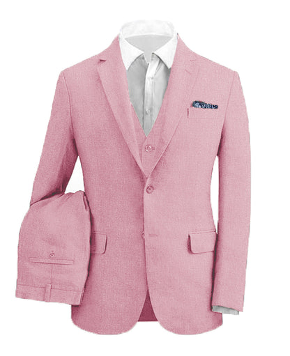 Pink Retro Linen Beach Wedding Summer 3 Pieces Men Suits Yuanlu