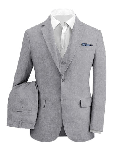 Grey Retro Linen Beach Wedding Summer 3 Pieces Men Suits Yuanlu