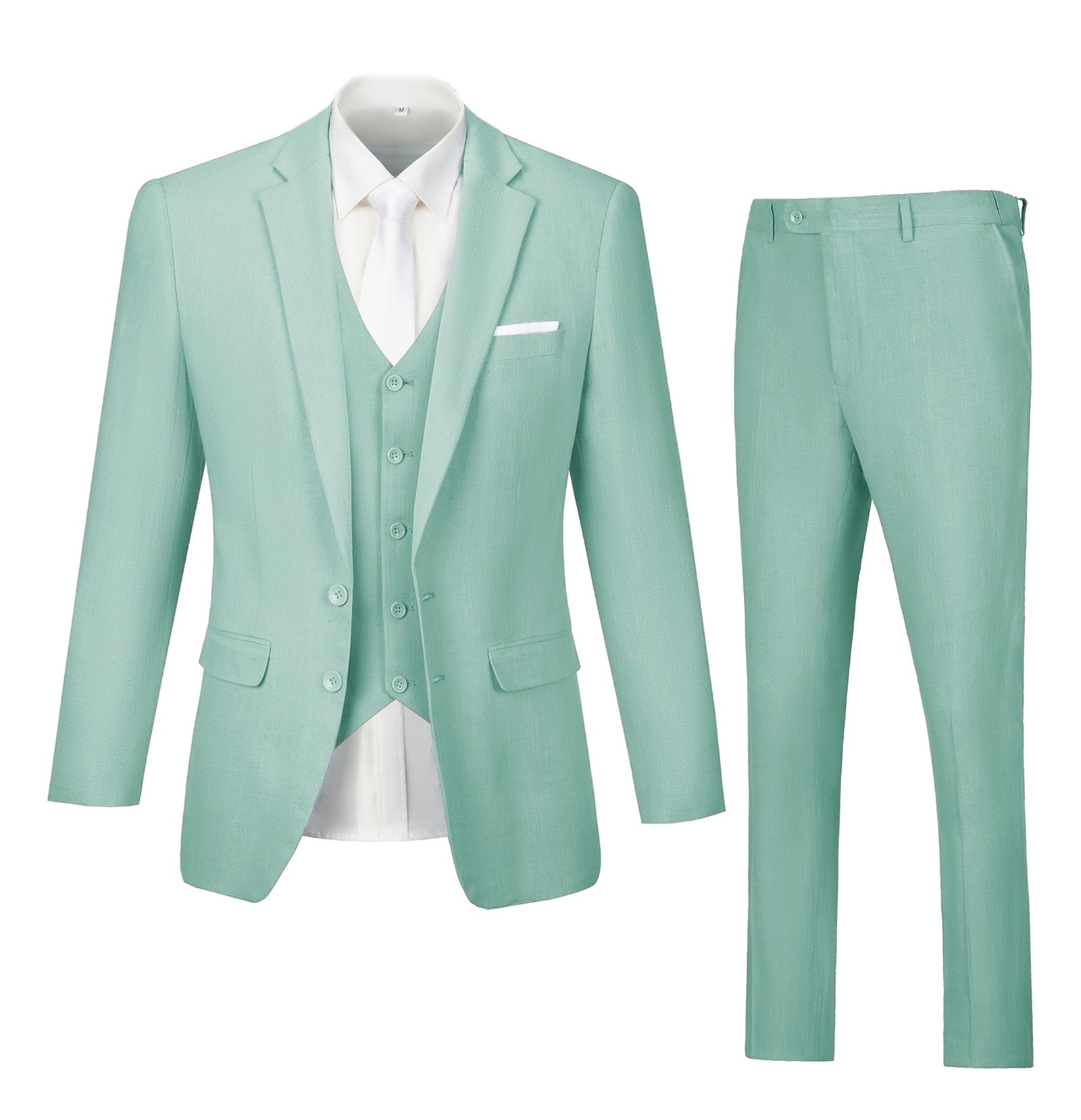 Green Retro Linen Beach Wedding Summer 3 Pieces Men Suits Yuanlu