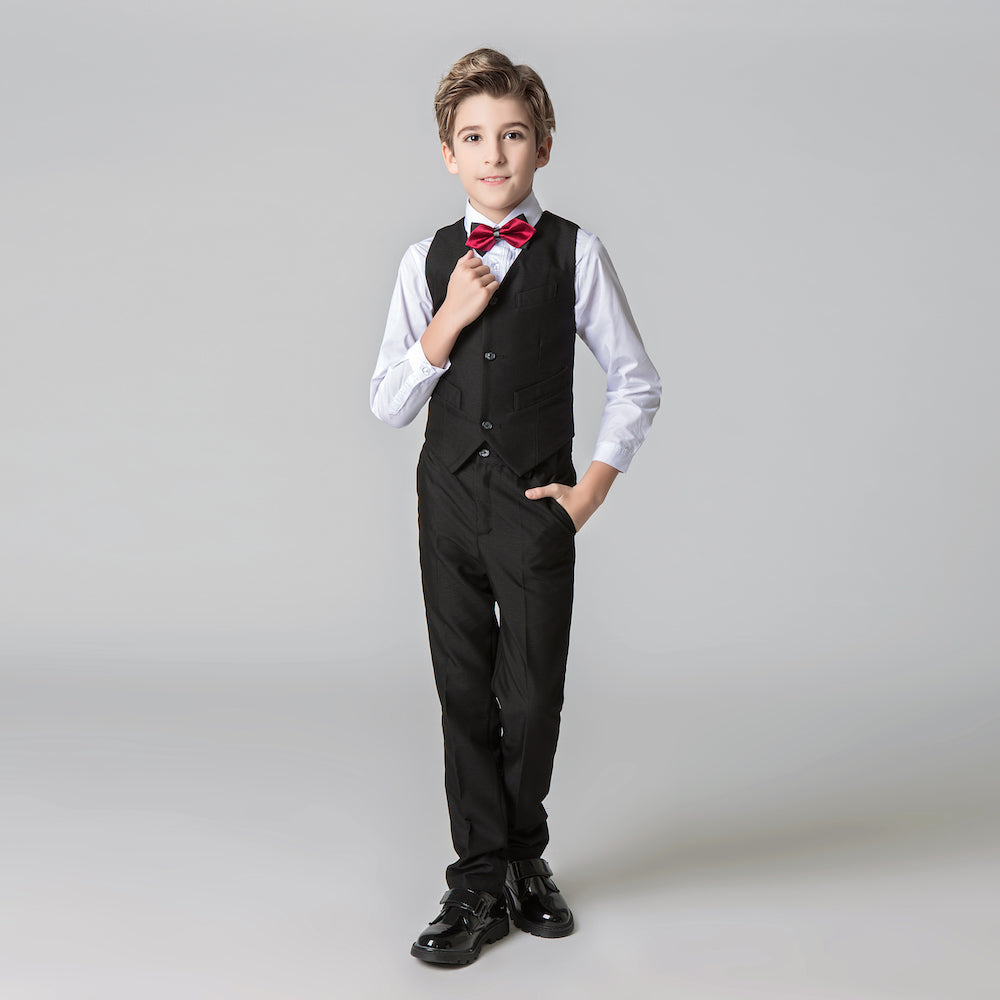 Black Formal Tuxedo 5 Piece Boys Suits Yuanlu