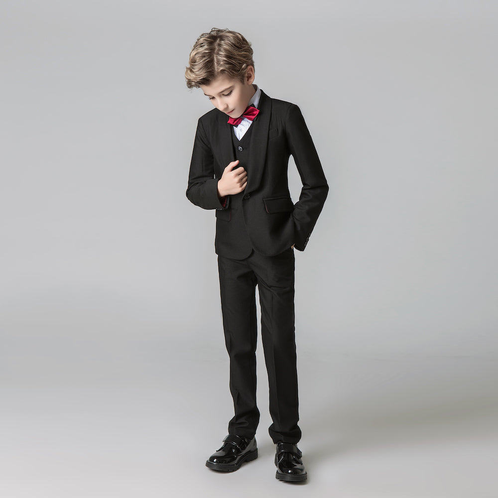 Black Formal Tuxedo 5 Piece Boys Suits Yuanlu