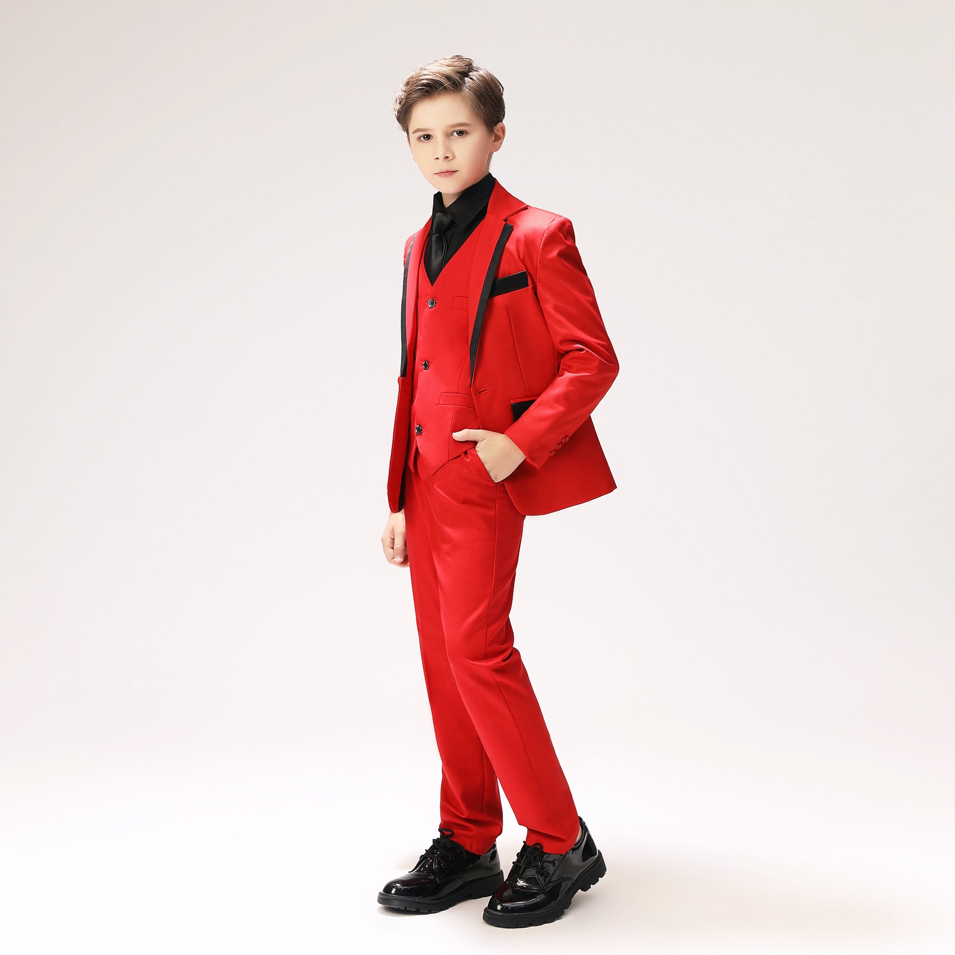 Red Classic Suits Set 5 Piece Boys Suits Yuanlu