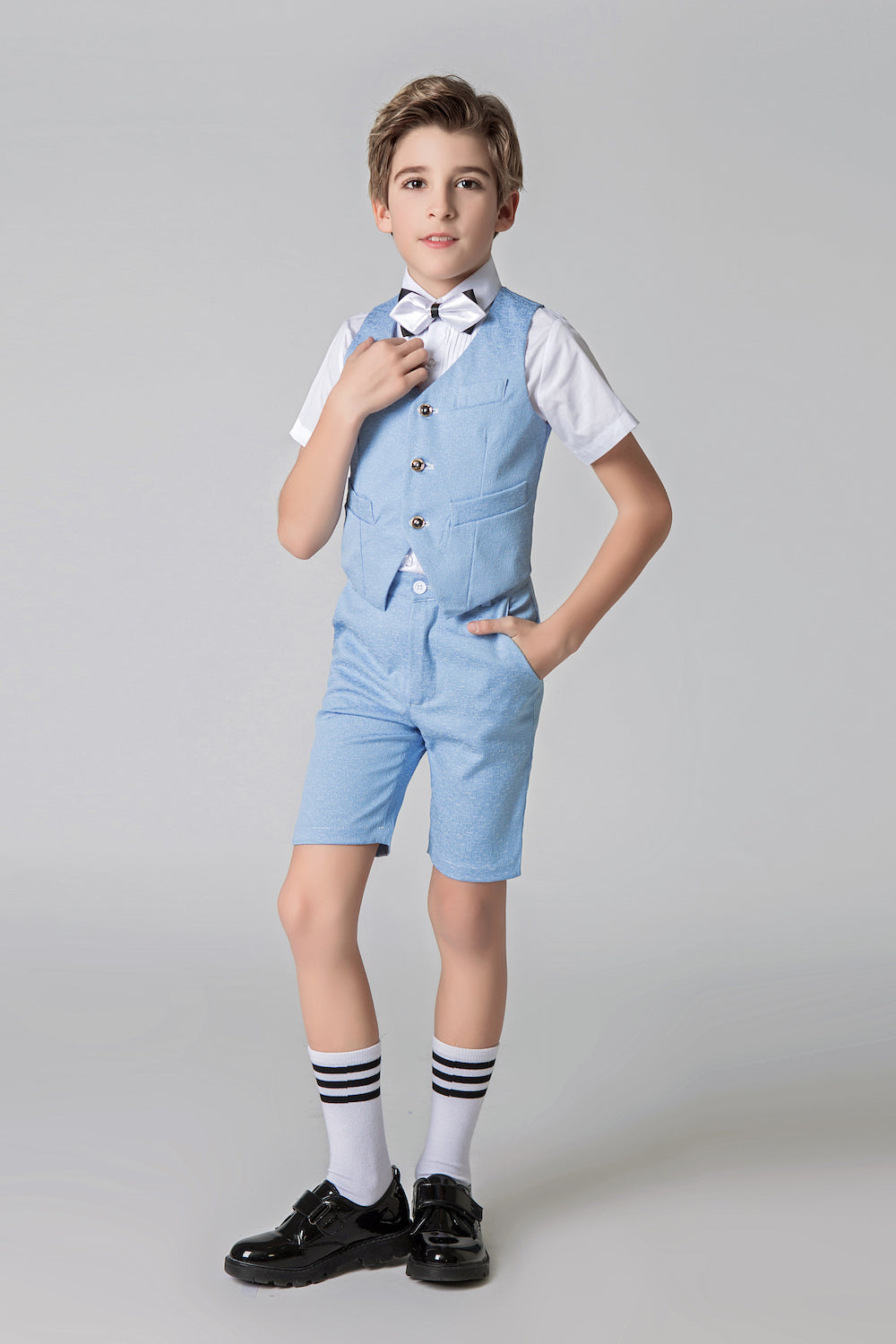 Light Blue Frosted Outfit Summer 4 Piece Kids Boys Suit Yuanlu