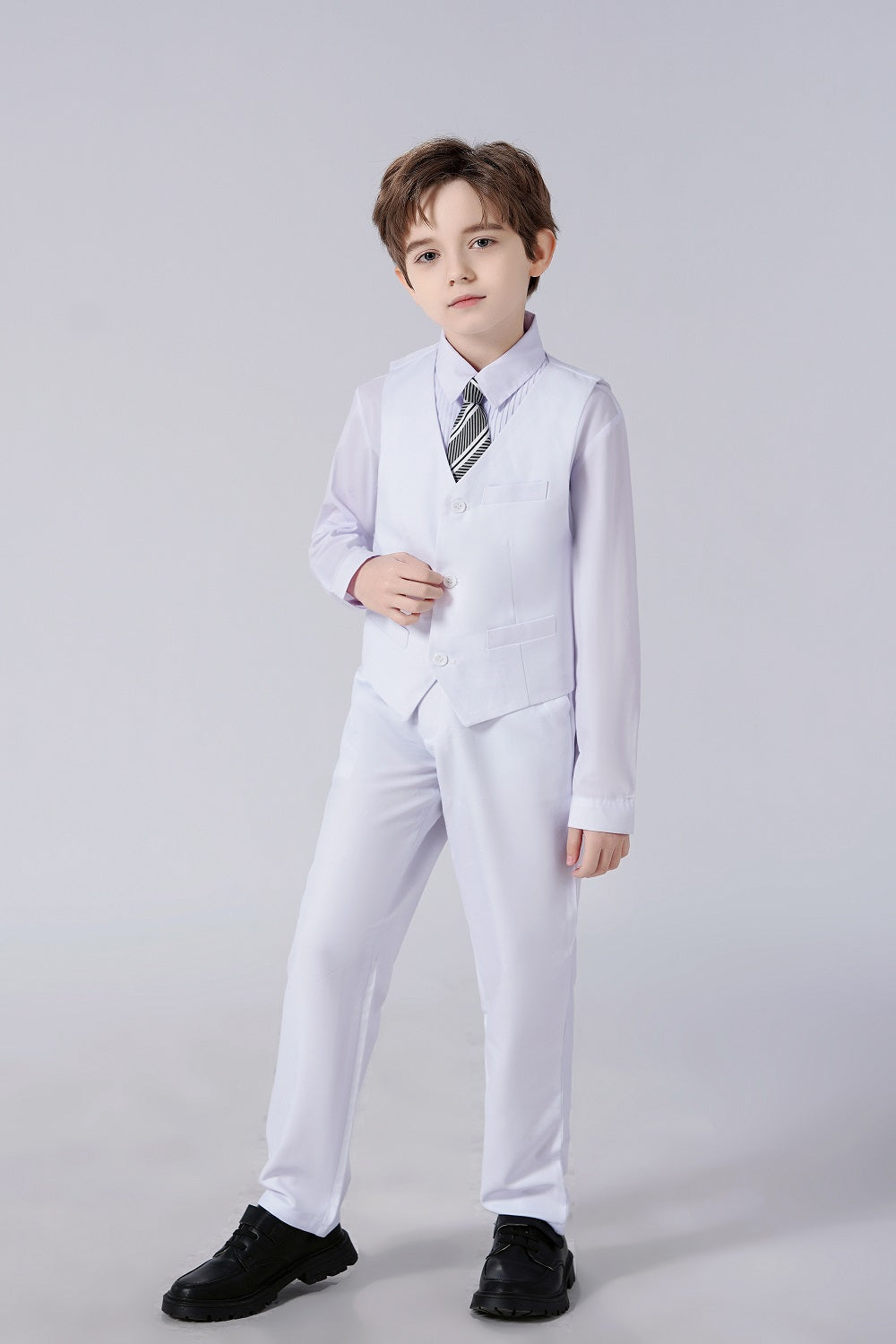 White Slim 4 Piece Boy's Formal Suits With Vest+Pants+Shirt+Tie Yuanlu