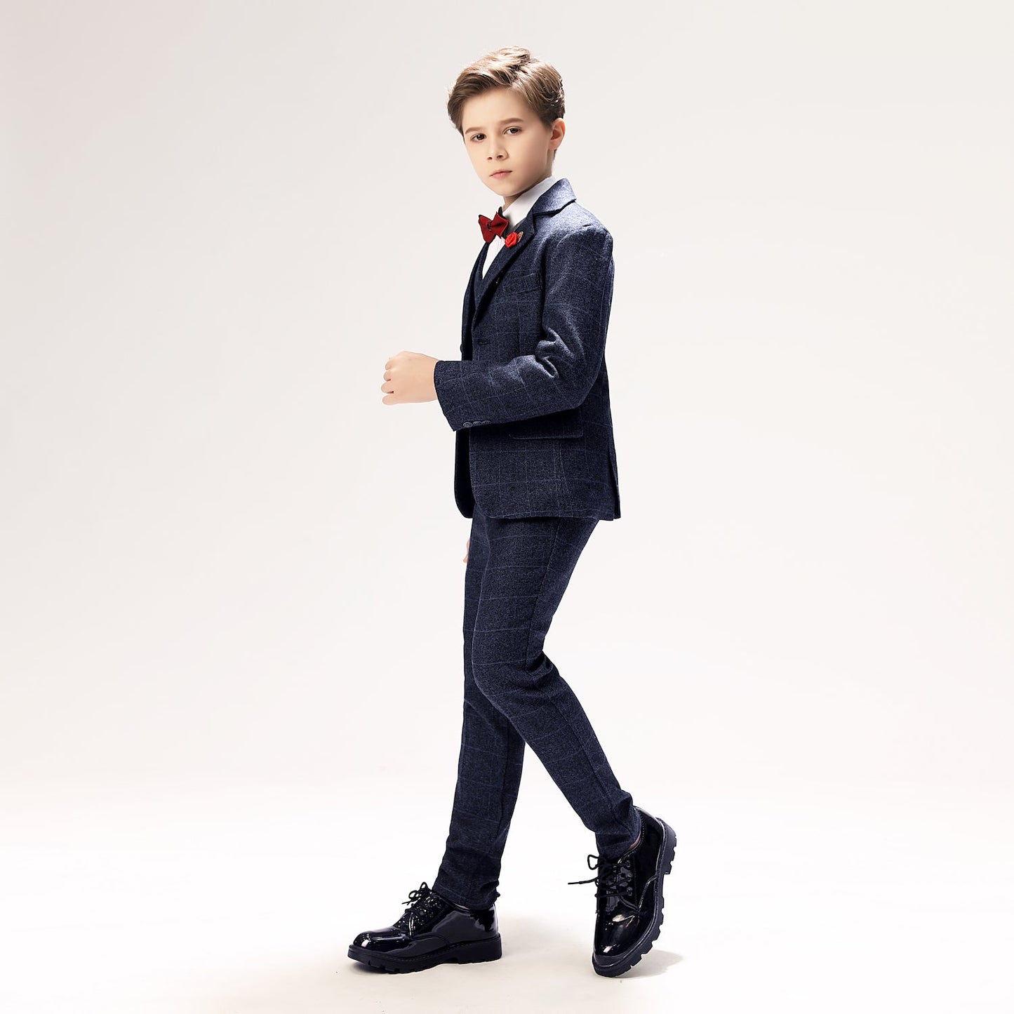 Plaid Woolen Elegant 5 Piece Boys Suits Yuanlu