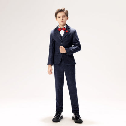 Plaid Woolen Elegant 5 Piece Boys Suits Yuanlu