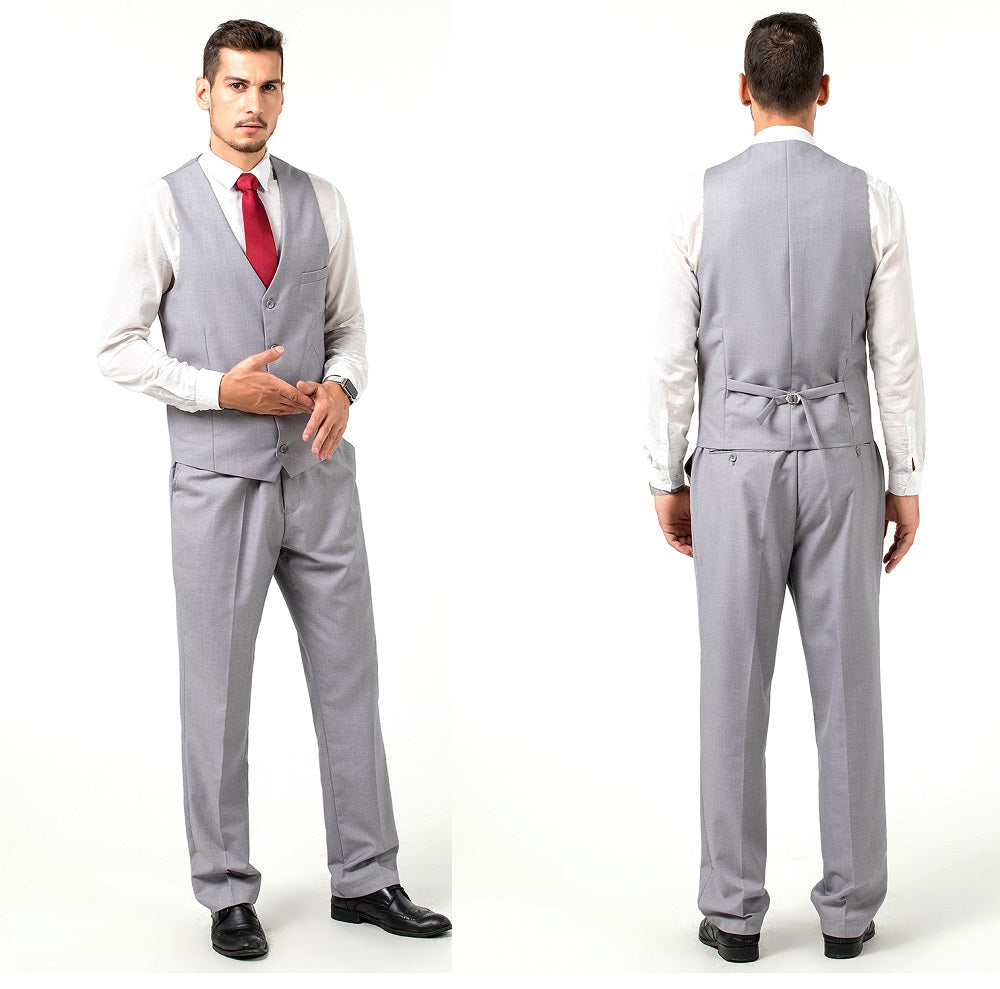 Grey Men's Suits 2 Pieces Vest+Pants Set V-Neck Slim Fit Casual Waistcoat Suit Yuanlu