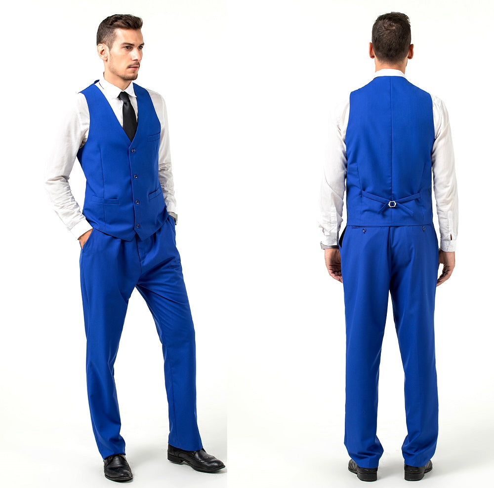 Royal Blue Men's Suits 2 Pieces Vest+Pants Set V-Neck Slim Fit Casual Waistcoat Suit Yuanlu