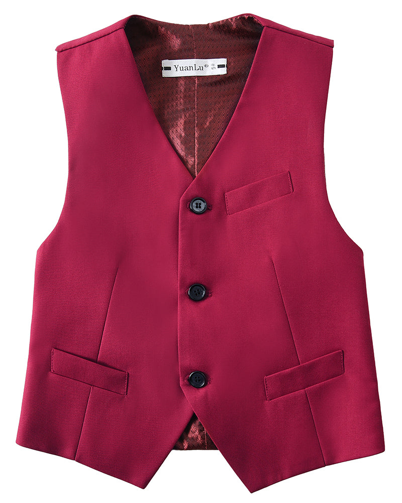 Burgundy 4 Piece Boys' Formal Suit Set with Vest Pants Dress Shirt and Tie BS39 sailishahan