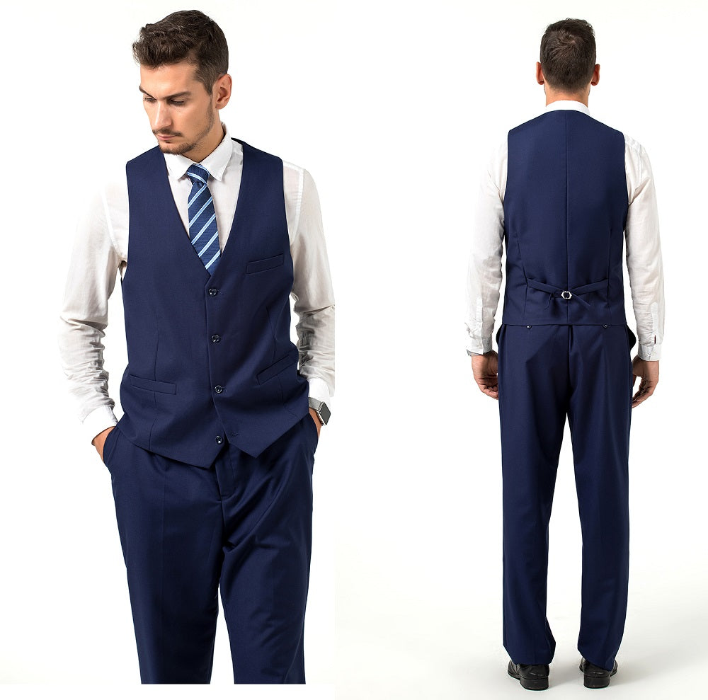 Navy Men's Suits 2 Pieces Vest+Pants Set V-Neck Slim Fit Casual Waistcoat Suit Yuanlu