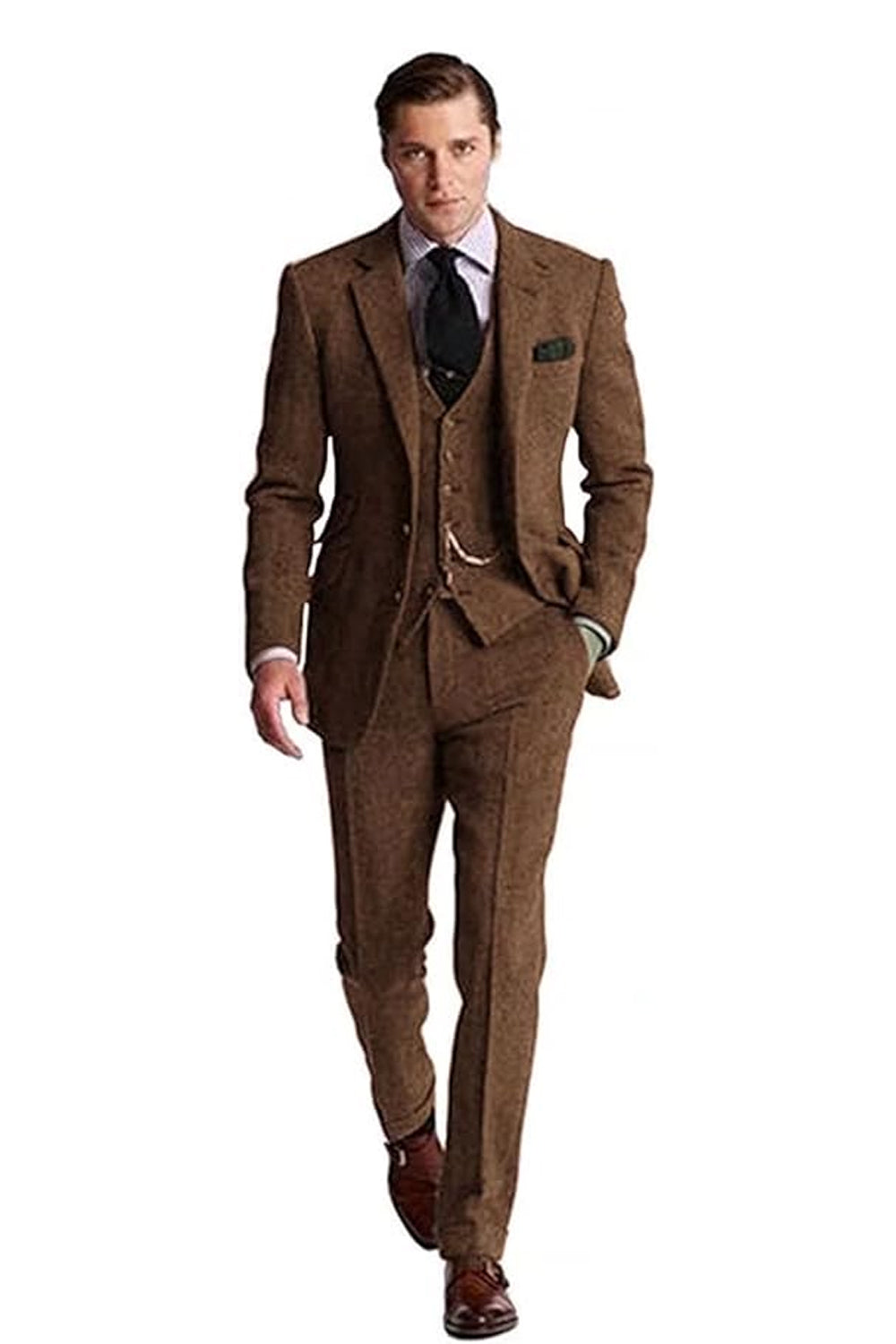 Retro Slim Fit Groom Tuxedos 3 Piece Men's Suits Yuanlu