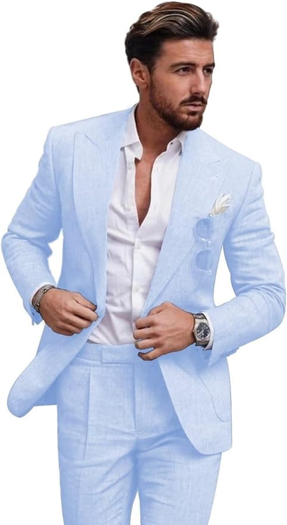 Summer Casual Linen Men's Slim Fit 2 Piece Suit Yuanlu