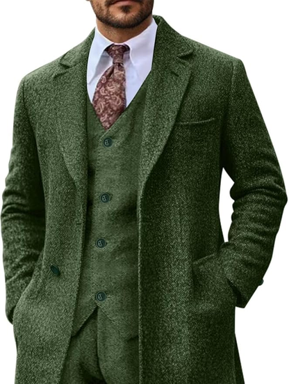 Blazer long à chevrons en tweed rétro 3 pièces pour hommes 3690