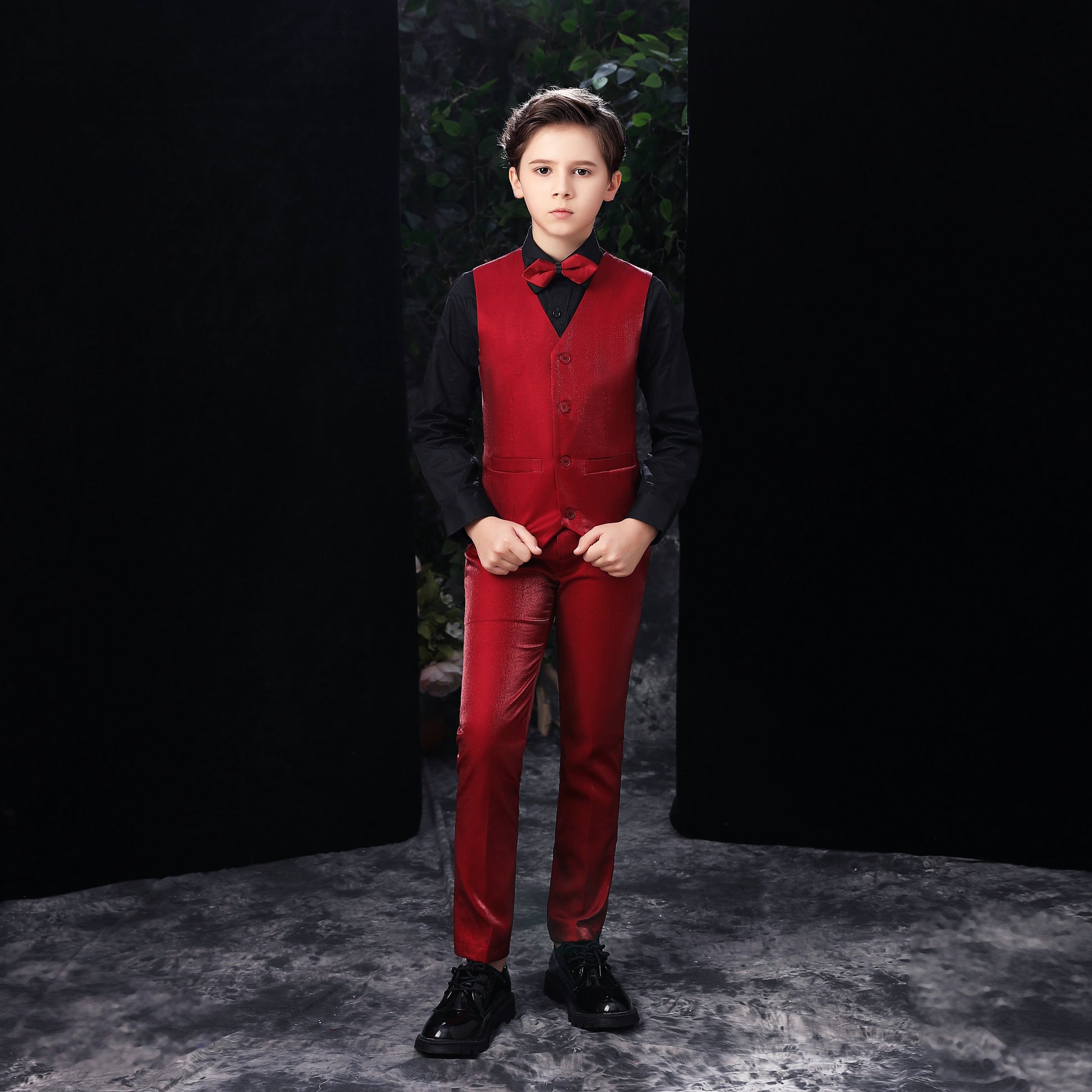 Red Slim Fit Party 5 Piece Boys Suits Yuanlu