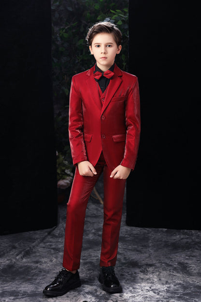 Red Slim Fit Party 5 Piece Boys Suits Yuanlu