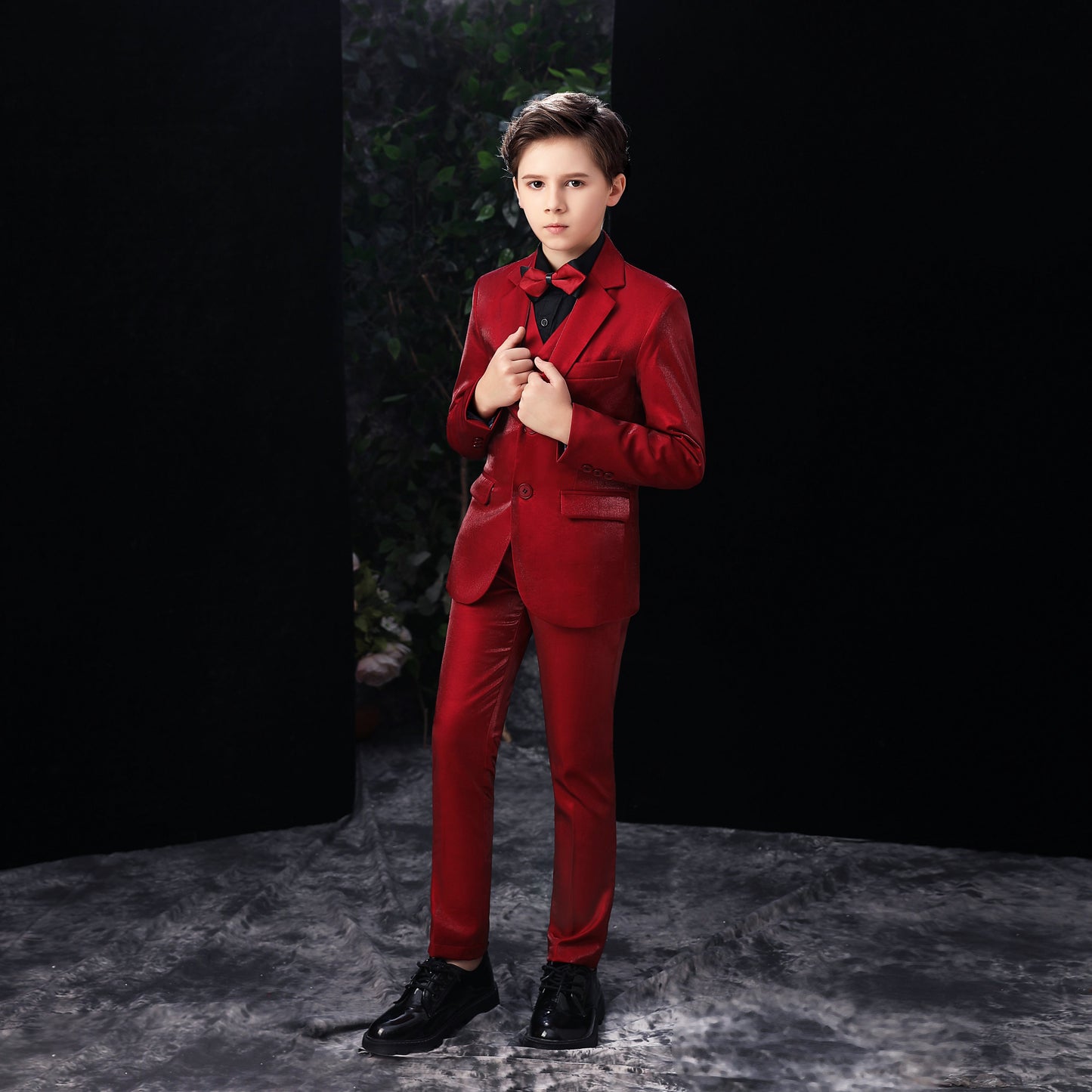 Red Slim Fit Party 5 Piece Boys Suits Yuanlu