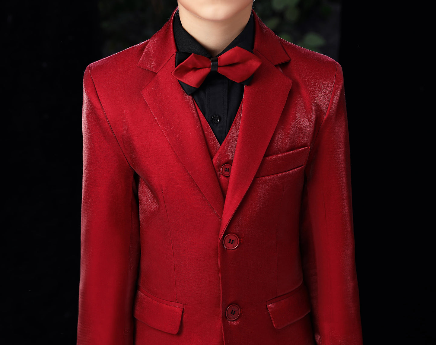 Red Slim Fit Party 5 Piece Boys Suits Yuanlu