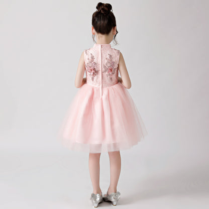 Pink Printed Embroidered Chiffon Flower Girl Poncho Dress For Wedding, Party, Occasions FLC3176