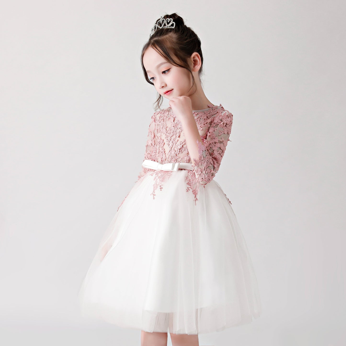 Pink and White Printed Chiffon Flower Girl Poncho Dress 3183