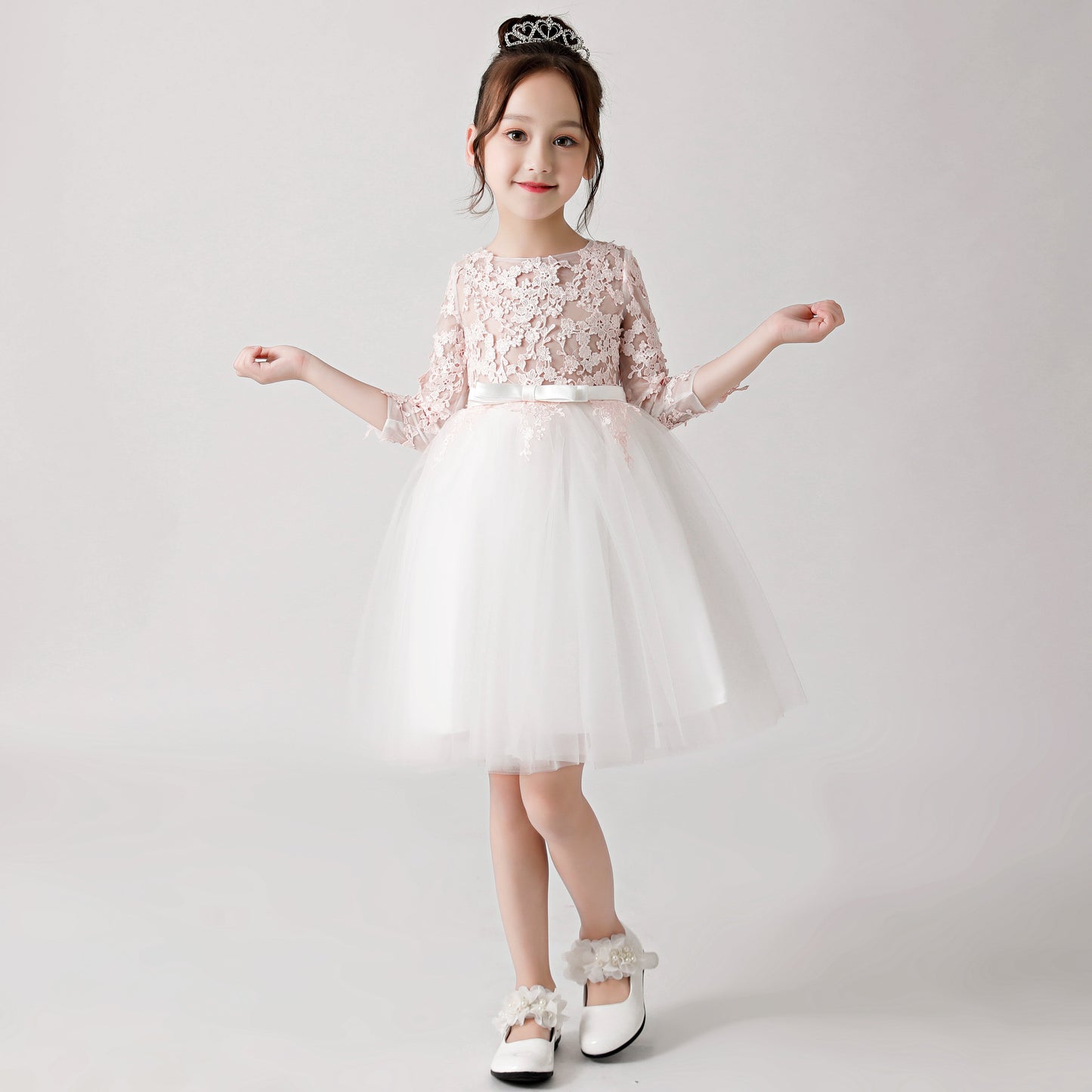 White Printed Chiffon Flower Girl Poncho Dress 3184