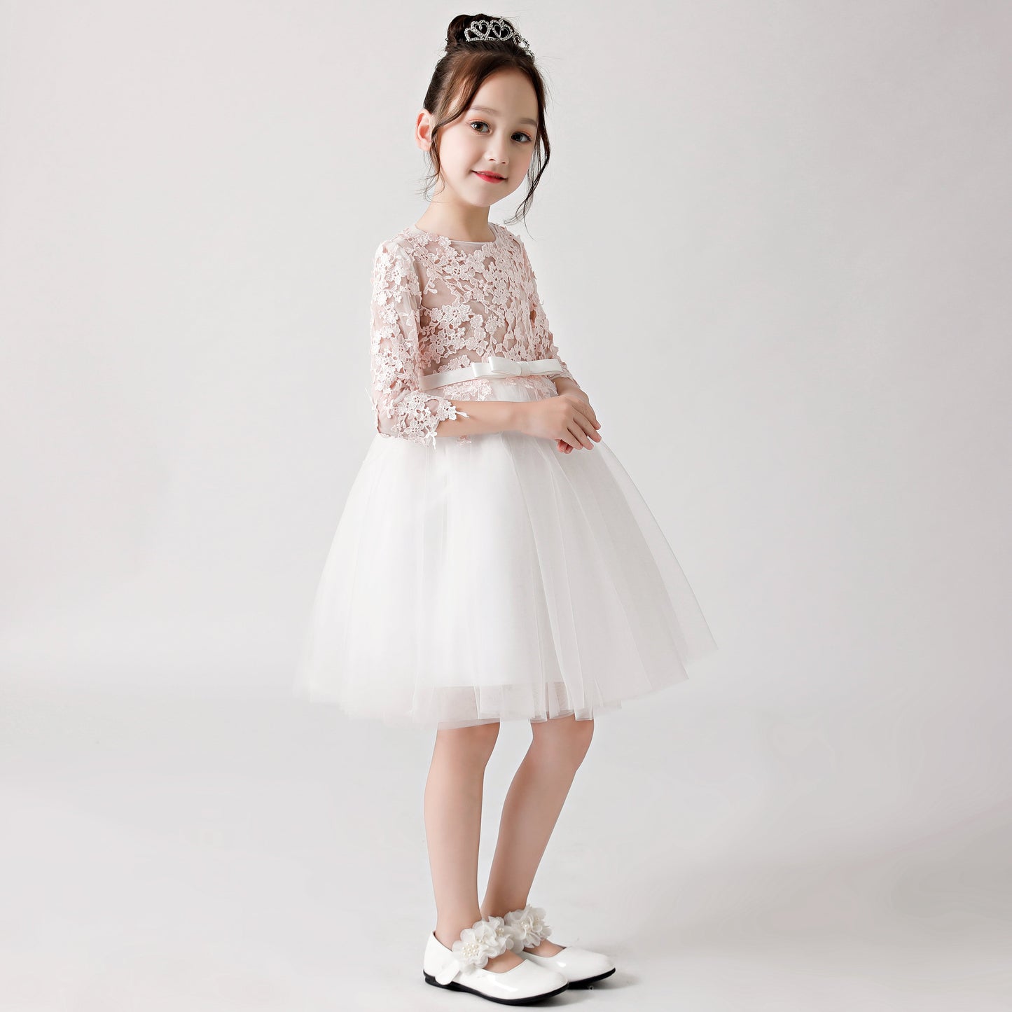 White Printed Chiffon Flower Girl Poncho Dress 3184