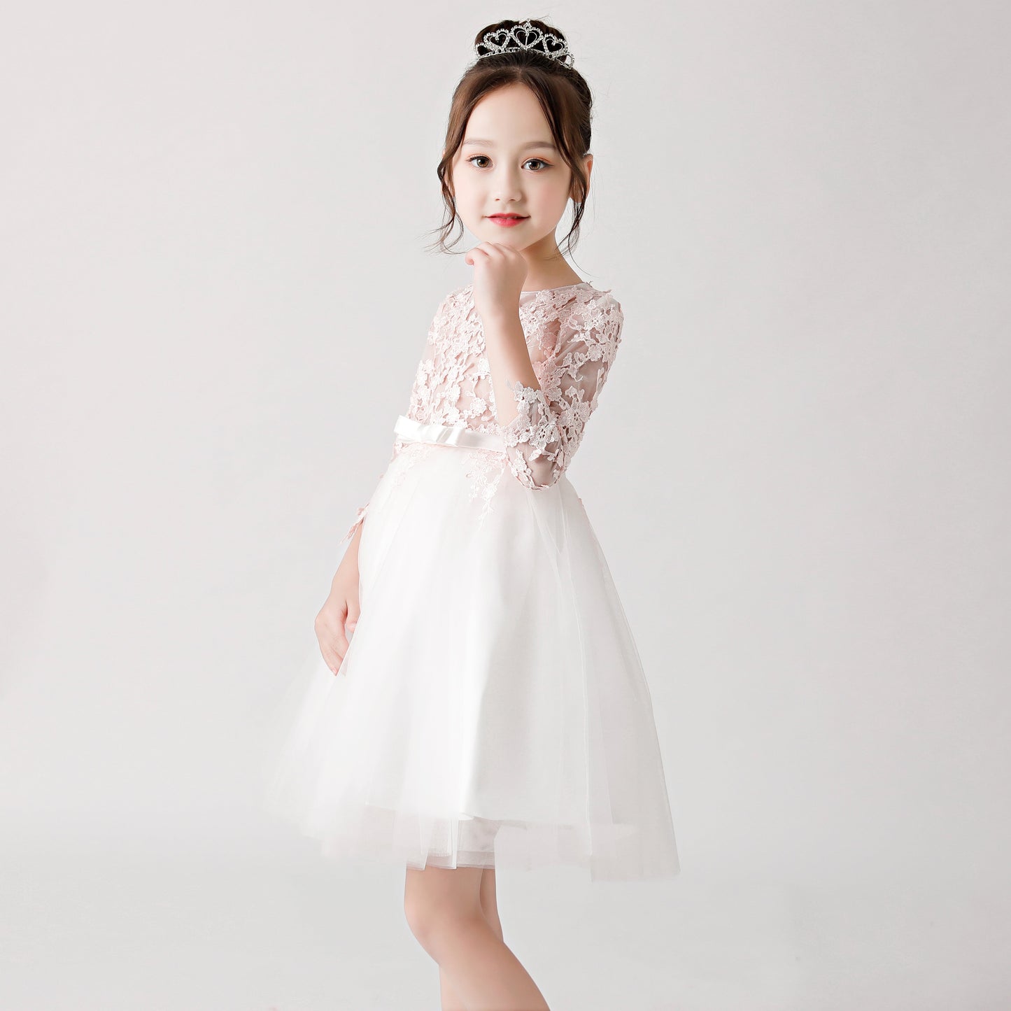 White Printed Chiffon Flower Girl Poncho Dress 3184