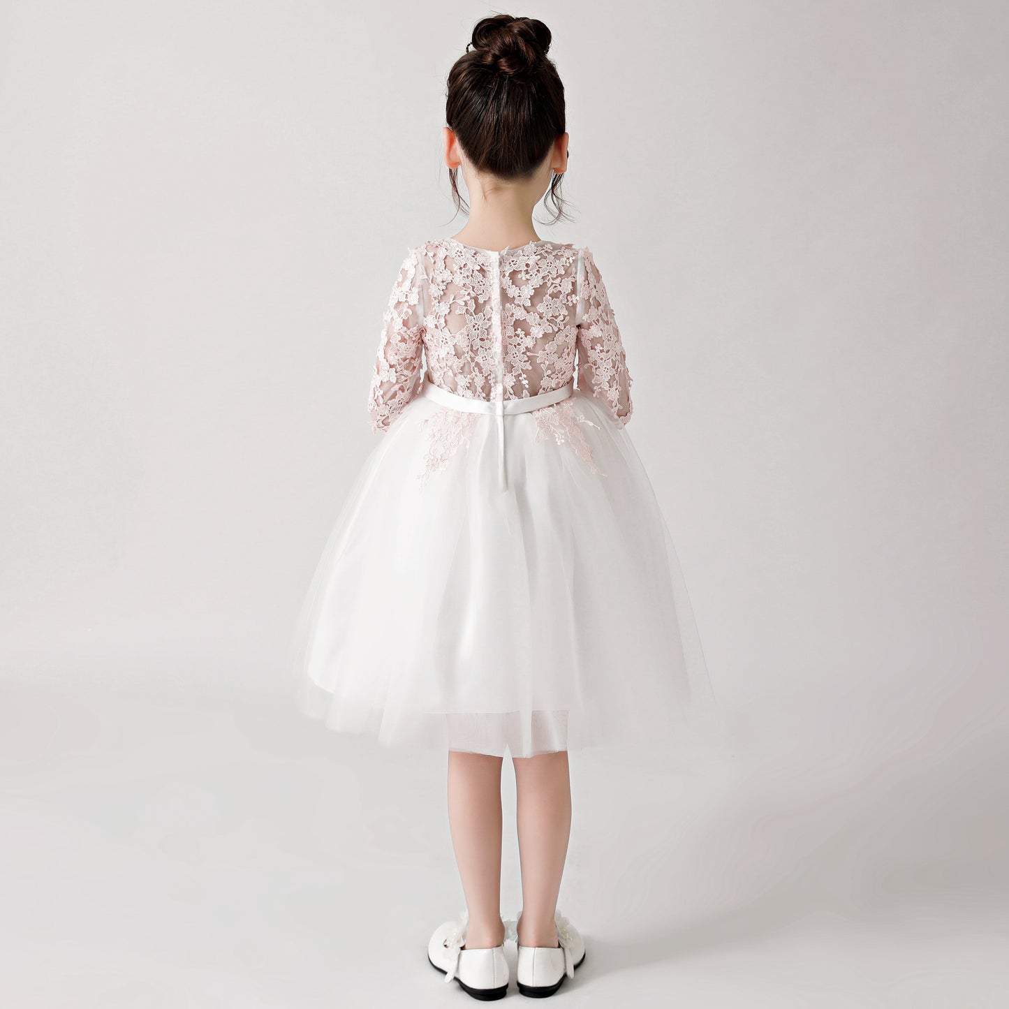 White Printed Chiffon Flower Girl Poncho Dress 3184