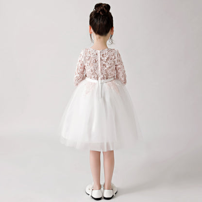 White Printed Chiffon Flower Girl Poncho Dress 3184