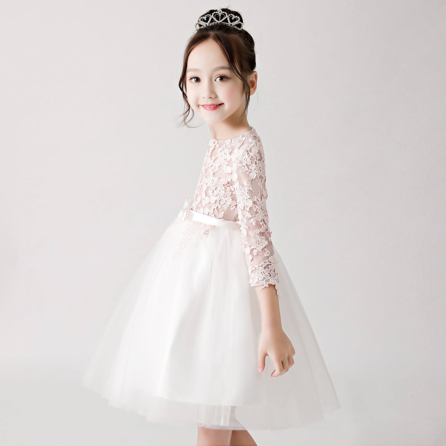 White Printed Chiffon Flower Girl Poncho Dress 3184