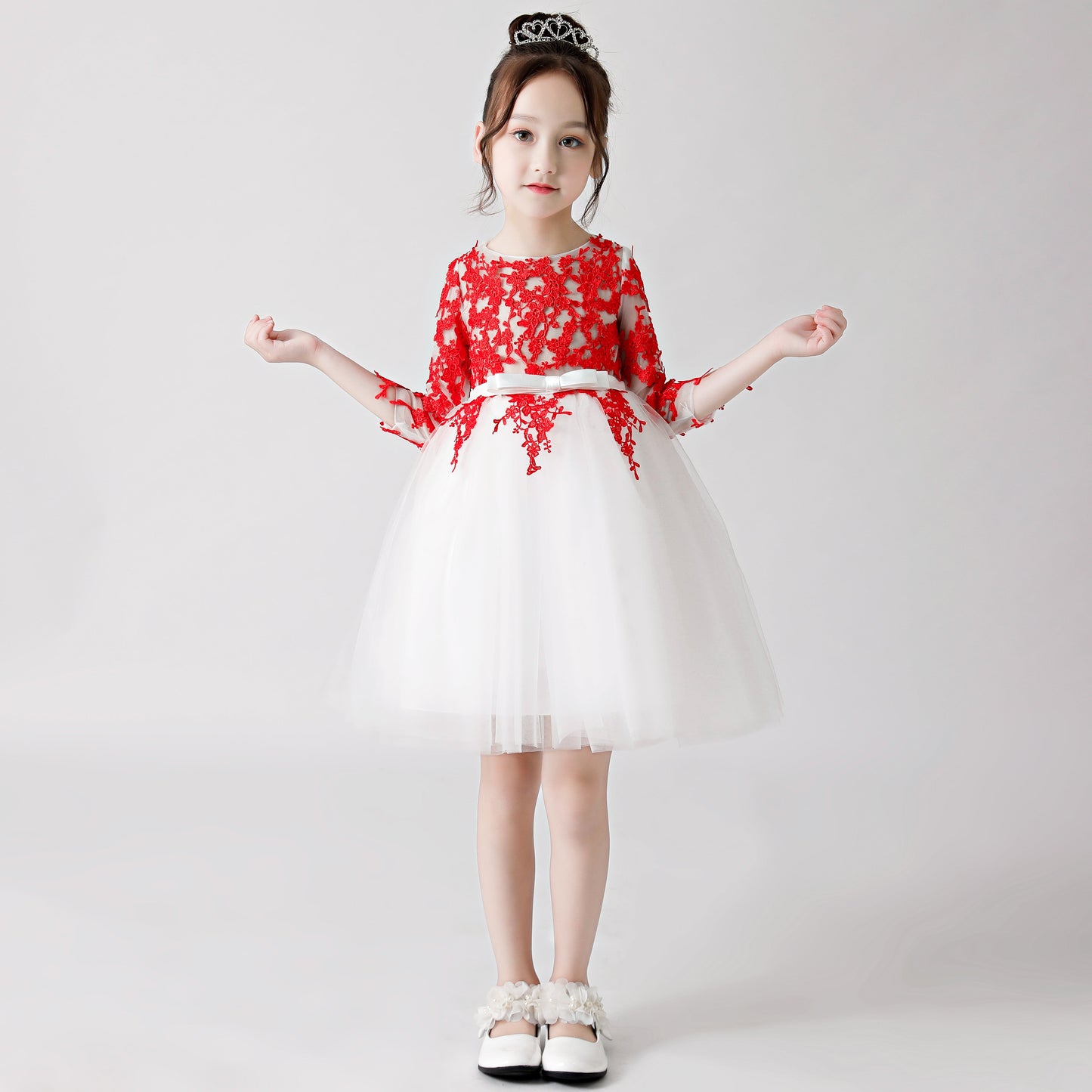 Red Printed Chiffon Flower Girl Poncho Dress 3185