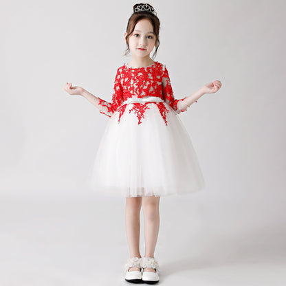 Red Printed Chiffon Flower Girl Poncho Dress 3185