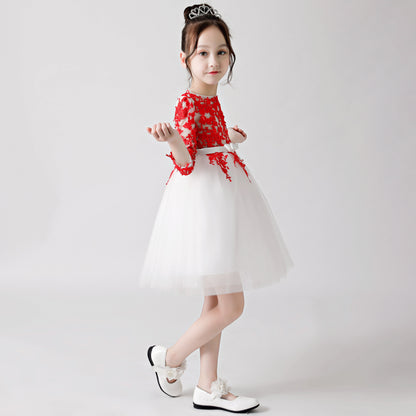 Red Printed Chiffon Flower Girl Poncho Dress 3185