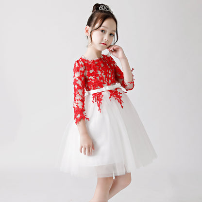 Red Printed Chiffon Flower Girl Poncho Dress 3185