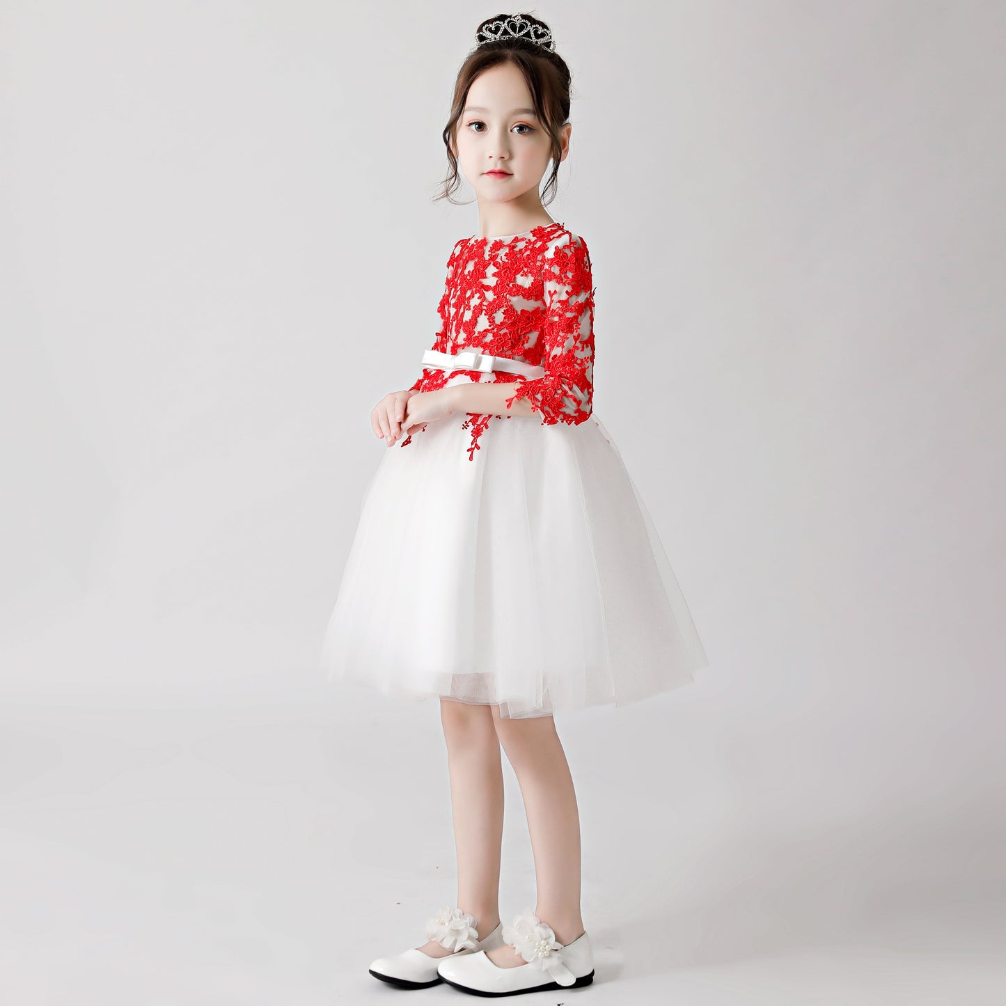 Red Printed Chiffon Flower Girl Poncho Dress 3185