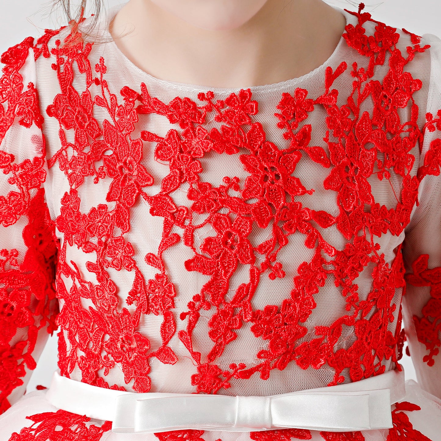 Red Printed Chiffon Flower Girl Poncho Dress 3185