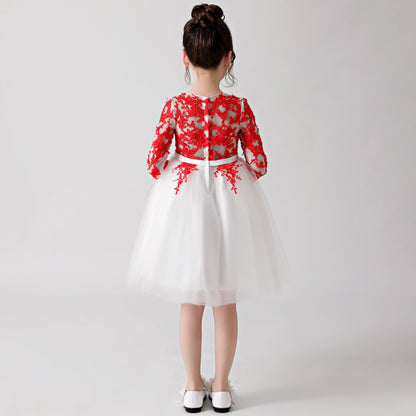 Red Printed Chiffon Flower Girl Poncho Dress 3185