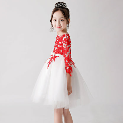 Red Printed Chiffon Flower Girl Poncho Dress 3185